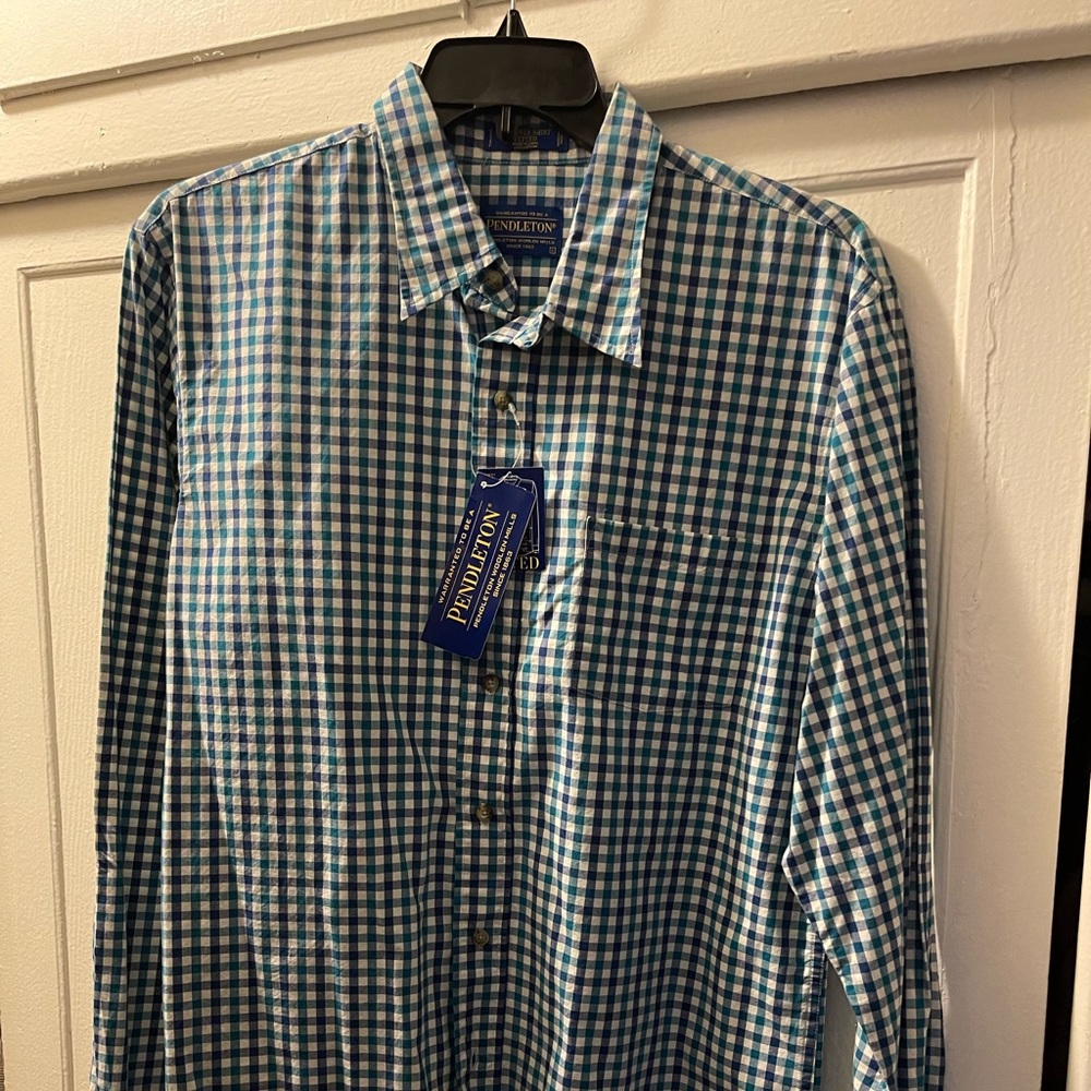 Pendleton shirt size L fitted. Green/blue. Brand new